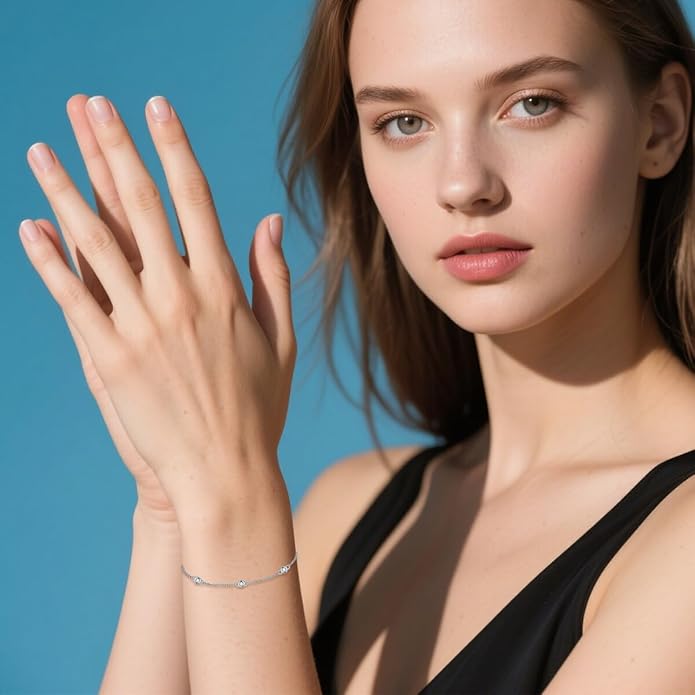 Diamond Bracelets for Women 925 Sterling Silver Dainty Bracelet with Adjustable Chain Minimalist Elegant Jewelry Gift for Women