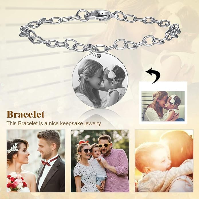 ROSI Personalized Bracelets with Picture Inside, Custom Projection Bracelets with Photos, Picture Bracelet Personalized Photo Gifts, Memorial Gifts for Women Mom Family Couple Girl