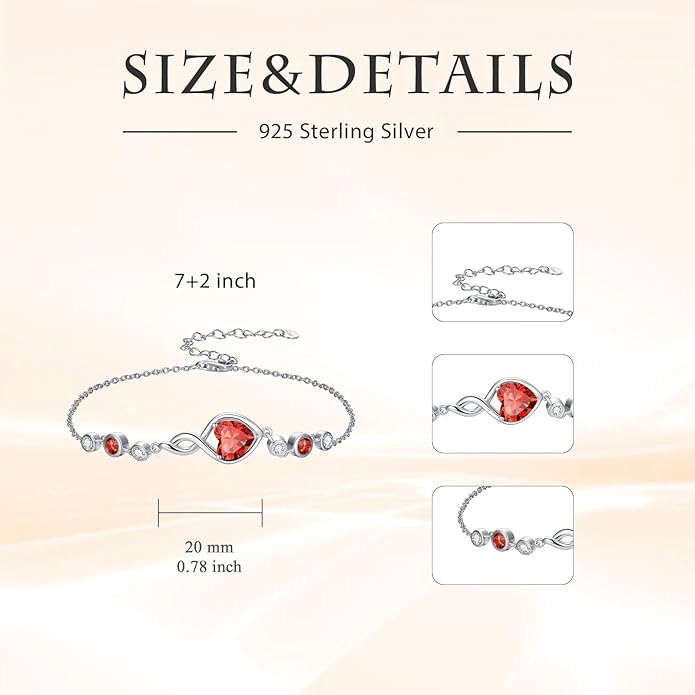 Infinity Birthstone Bracelet 925 Sterling Silver Heart Love Infinity Link Bracelet Fine Jewelry Birthday Christmas Gifts for Women Girlfriend Wife
