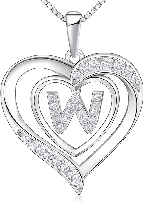 RIVIKO Heart Initial Necklace for Women, 925 Sterling Silver Letter Pendant,Personalized Charm Alphabet Jewelry Valentines Mother's Day Anniversary Christmas Birthday Gifts for Women Her Mom Wife