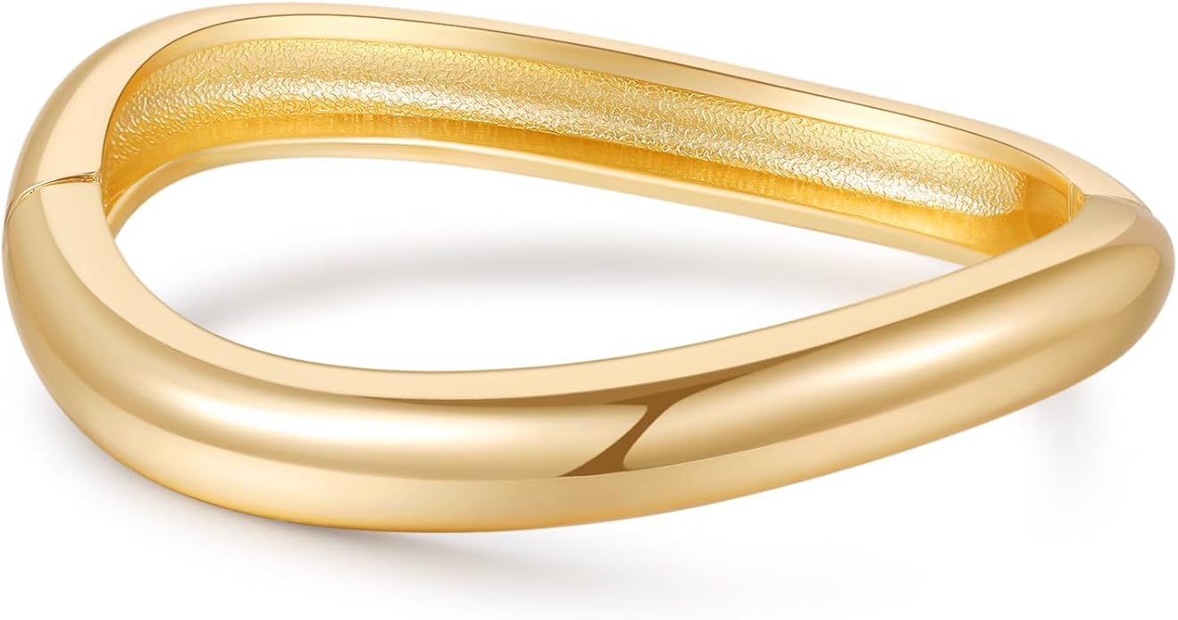 Bangle Bracelets for Women | 14K Gold Plated Trendy Wide Bracelets | Hinged Arm Cuff Bangles Chunky Bracelet for Women