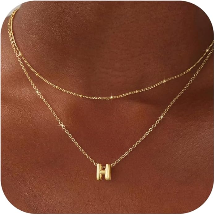 Bubble Letter Necklace Layered Initial Necklaces for Women Dainty Cute Choker Pendant Stack Jewelry Teen Gift Trendy Stuff