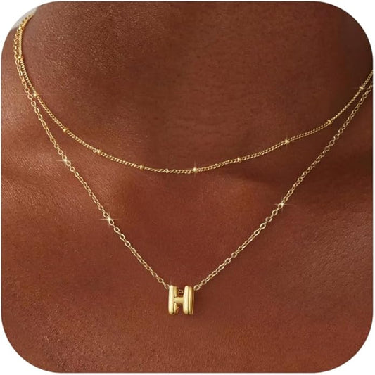 Bubble Letter Necklace Layered Initial Necklaces for Women Dainty Cute Choker Pendant Stack Jewelry Teen Gift Trendy Stuff