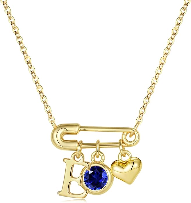 MONOOC Christmas Gifts for Women Girls - 14K-Gold-Plated Dainty Paperclip Heart Initial Necklace Birthstone Necklace Jewelry Birthday Gifts for Women Her Mom Friend Wife Sister