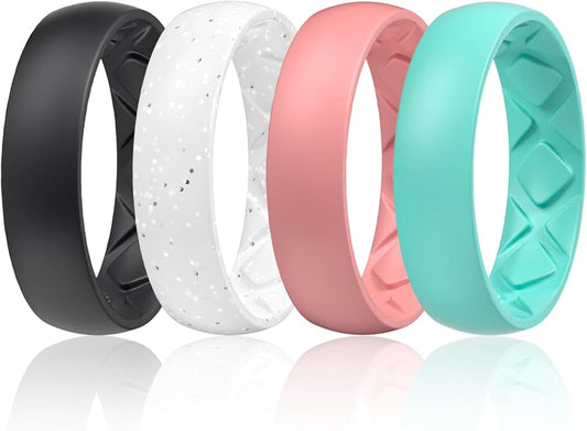 Egnaro Women's Bridal Rings Sets, 6mm Wide, 2mm Thick, Silicone Wedding Rubber Band with Half Size, Inner Arc Ergonomic Breathable Design