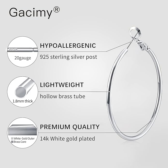 Gacimy Gold Hoop Earrings for Women 14K Gold Plated, 925 Sterling Silver Post Hypoallergenic Earrings Hoops for Women