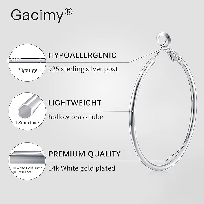 Gacimy Gold Hoop Earrings for Women 14K Gold Plated, 925 Sterling Silver Post Hypoallergenic Earrings Hoops for Women