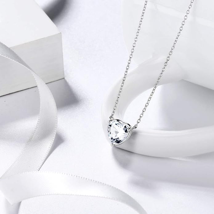Aurora Tears 925 Sterling Silver 12 Birthstone Hearts Jewelry Women Crystal Wedding/Engagement/Bridal Heart Necklace/Earring/Ring/Bracelet Sets Jewellery
