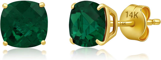 14k Gold 6MM Cushion Cut Stud Gemstone Earrings | Hypoallergenic Solitaire Gemstone Studs with 14K Gold Backs | Lightweight Birthstone Earrings with Gift Box by MAX + STONE