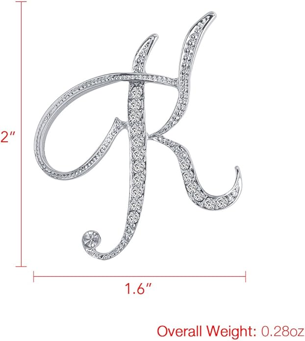 LiaSun A-Z 26 Letters Pins Brooches Silver Plated Metal Broaches Pins-Clear Crystal Initial Breastpin