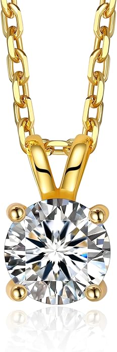 MomentWish Moissanite Solitaire Pendant Necklaces for Women Sterling Silver 0.3/0.5/1/2-Carat D Color VVS1 Clarity Mossanite Jewelry for Women