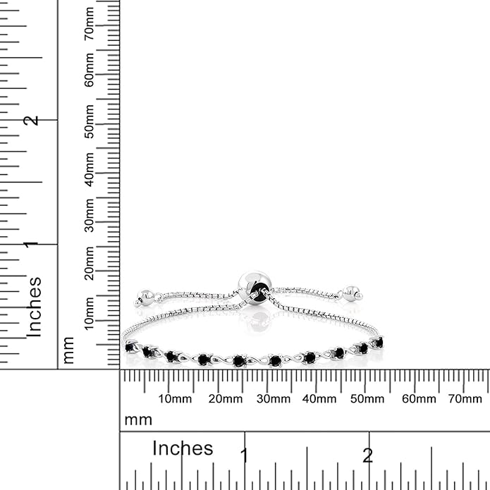 Gem Stone King Round Gemstone Birthstone Tennis Bracelet For Women | 925 Sterling Silver | 2.5MM Round | Fits Up To 9 Inch Wrist | Adjustable Bolo Bracelet For Women | Easy-On Easy-Off