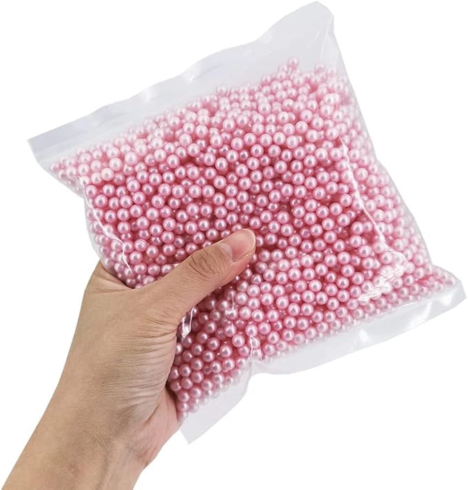 INSPIRELLE 2600pcs Pink Undrilled ABS Art Faux Pearls for Vase Fillers, 6mm No Hole Makeup Beads to Hold Lipstick Eyeliner, Imitation Round Pearl Beads for Table Scatter Home Wedding Decoration