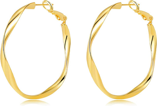 Gold Hoop Earrings for Women 18K Gold Plated - 40mm & 50mm Sizes, Double Layer/Twisted Styles, Hypoallergenic 925 Sterling Silver Posts, Lightweight Trendy Jewelry Gift