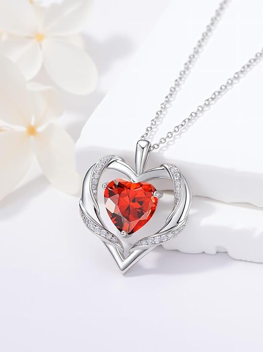 WINNICACA Birthday Gift for Mom Heart Necklace for Women 925 Sterling Silver Birthstone Necklace Jewelry Gift for Women Wife Her Girlfriend Sister