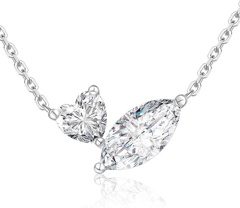 CYW Moissanite/Ruby/Sapphire/Emerald Dainty Pendant Necklace for Women, Novelty Design, Really Authentic Solid 925 Sterling Silver, 16"/18"/20" Adjustable, Birthday Anniversary Valentines Gift
