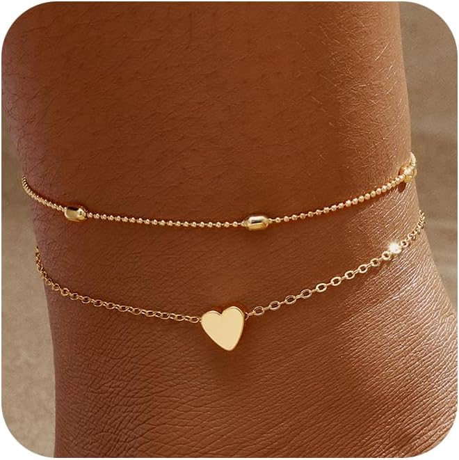 2/3 PCS Gold Anklets for Women Waterproof Cuban Link Anklet Beaded Bracelets Stackable Bracelets 14K Gold Plated Custom Jewelry Gifts Non Tarnish Lightweight