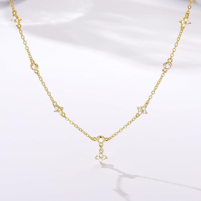 M MOOHAM Gold Clover Heart Pearl Butterfly Star flower Choker Necklace for Women - Dainty 14K Gold Plated Cubic Zirconia Cute Station Necklaces for Women Trendy Prom Jewelry Gifts
