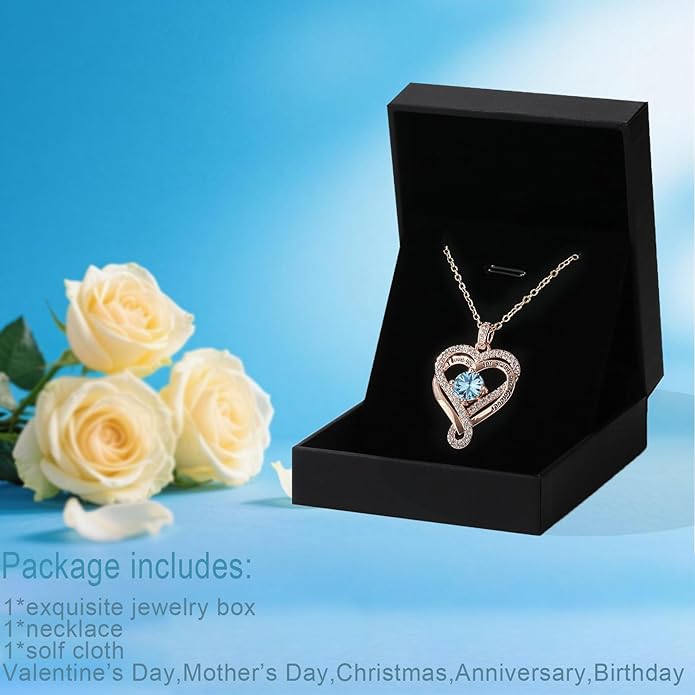 Birthstone Heart Necklaces for Women, Infinity Pendent S925 Sterling Silver Jewelry for Women, Wedding Anniversary, Birthday Mother’s Day Gifts for Mom, Mother, Wife, Girlfriend