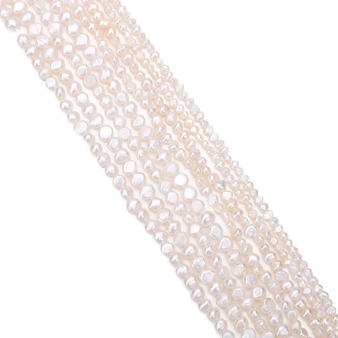BEADIA Natural Pearl Beads Side Hole 8-9mm White Freshwater Cultured Loose Gemstone Beads for DIY Jewelry Making 13.8''/Strand