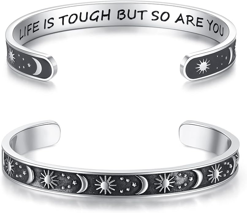 TONY & SANDY Inspirational Bracelets for Women Teen Girls Personalized Gifts for Daughter Granddaughter Mom Sister Friends Stainless Steel Engraved Cuff Birthday Easter Christmas