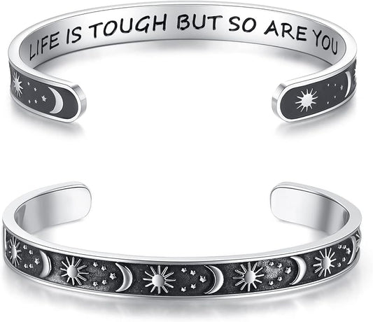 TONY & SANDY Inspirational Bracelets for Women Teen Girls Personalized Gifts for Daughter Granddaughter Mom Sister Friends Stainless Steel Engraved Cuff Birthday Easter Christmas
