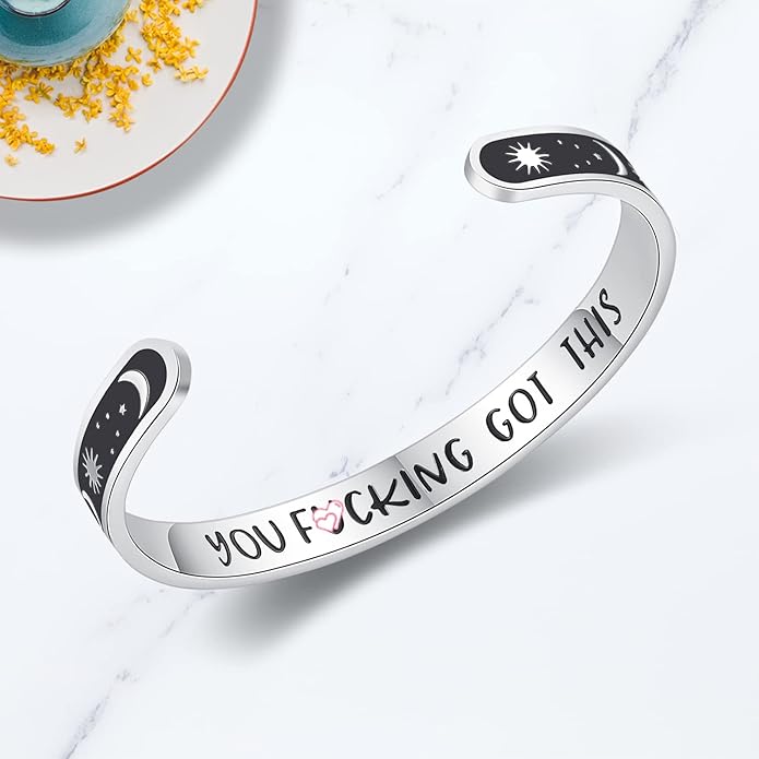 TONY & SANDY Inspirational Bracelets for Women Teen Girls Personalized Gifts for Daughter Granddaughter Mom Sister Friends Stainless Steel Engraved Cuff Birthday Easter Christmas