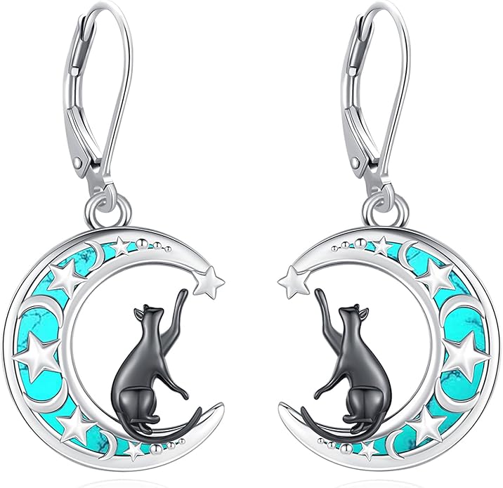 Sterling Silver Tree of Life/Flower/Bee/Animals/Cat/Hummingbird Dangle Earrings Moonstone Turquoise Drop Leverback Earrings Jewelry Gifts