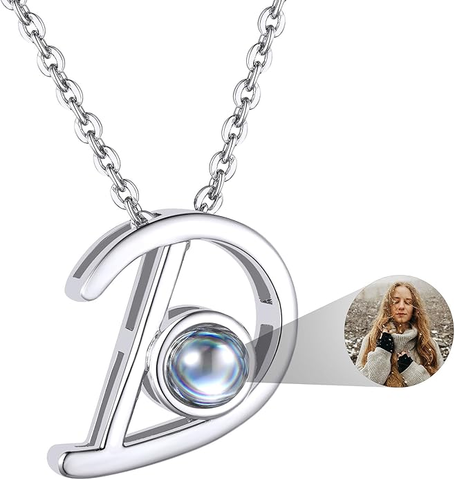 Custom4U Personalized Initial Picture Necklace for Women, Projection Necklace with Picture Inside, Gold/Silver Letter Pendant Necklace, Custom Photo Gifts for Mom Wife Birthday Valentines