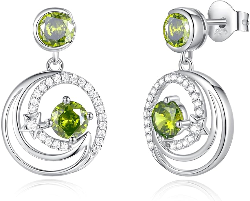 FANCIME Dangle Drop Earrings 925 Sterling Silver Moon Star Round Gemstone Birthstone Jewelry Birthday Christmas Gifts for Her Women