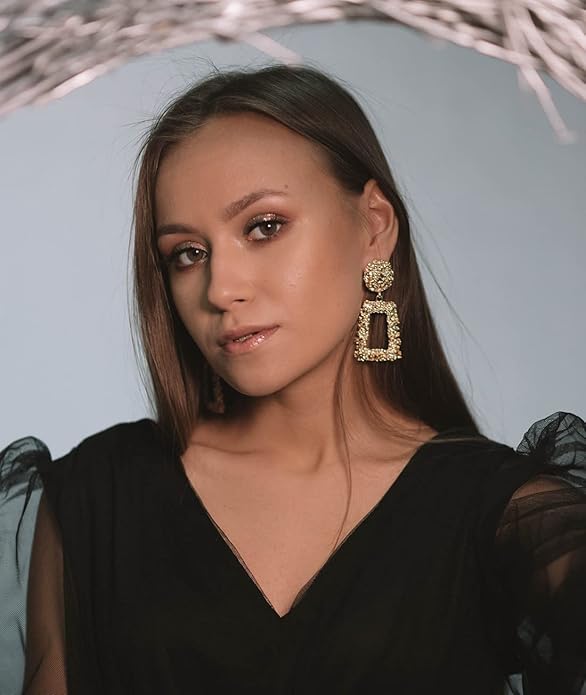 Ginkgo Leaf Flower Earrings, Gold Geometric Statement Earring, Big Fashion Design Boho Drop Dangle Earrings