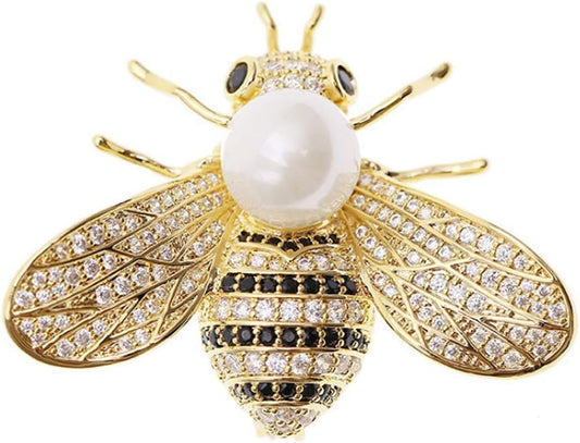 Honey Bee Brooches Crystal Insect Themed Bee Brooch Animal Fashion Shell Pearl Brooch Pin Gold Tone