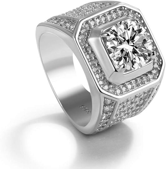 Dankadi Noble Men's 925 Silver Ring-Square Cubic Zircon Inlaid-Classic Ring-Fashion Silver Jewelry-Party Accessories 8-13#