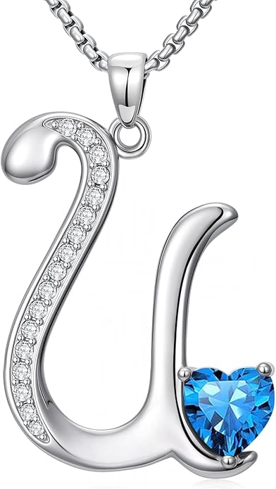 Christmas Gifts for Women Alphabet A to Z Initial Birthstone Pendant Necklaces for Women - 18k White Gold Plated Personalized Name Jewelry Valentine Mothers Day Birthday Gifts for Women Her Girlfriend