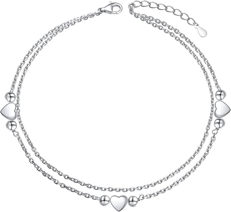 Anklet for Women S925 Sterling Silver Adjustable Foot Evil Eye Starfish Heart Bead Butterfly Celtic Knot Cross Multilayer Layered Ankle Bracelet Jewelry
