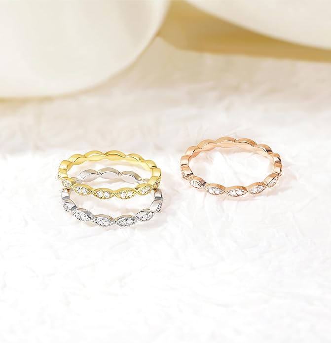 TIGRADE Eternity Ring Oval Milgrain Cubic Zirconia Anniversary Stacking Ring CZ Wedding Band for Women Size 3-13