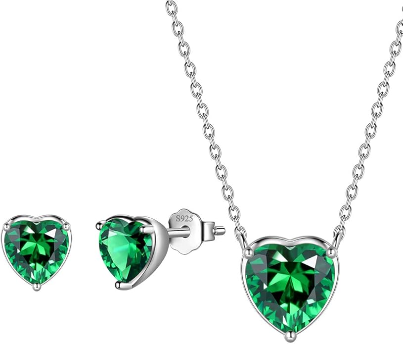 Aurora Tears 925 Sterling Silver 12 Birthstone Hearts Jewelry Women Crystal Wedding/Engagement/Bridal Heart Necklace/Earring/Ring/Bracelet Sets Jewellery