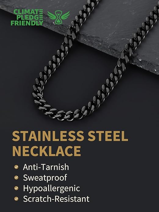 FindChic Men Curb Chain Necklace 18K Gold Plated/Stainless Steel/Black Chunky Double Tight Cuban Link Hip Hop Neck Chains for Men Boys 3.5MM/5MM/6MM/7MM/9MM/12MM 14''-30'' 8 Length Options (Send Gift Box)