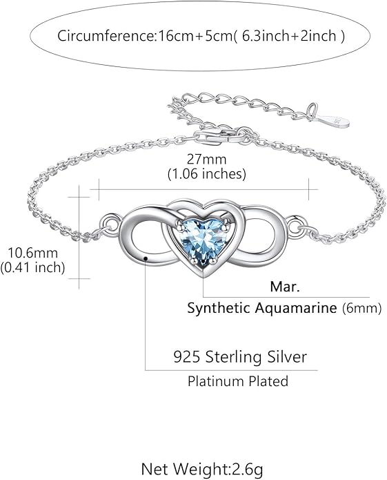 Custom4U Personalized Infinity Love Symbol Link Bracelets for Women 925 Sterling Silver Birthstone Bracelet Adjustable Engraved Chain Christmas Mother's Day Birthday Jewelry Gifts for Mom Her