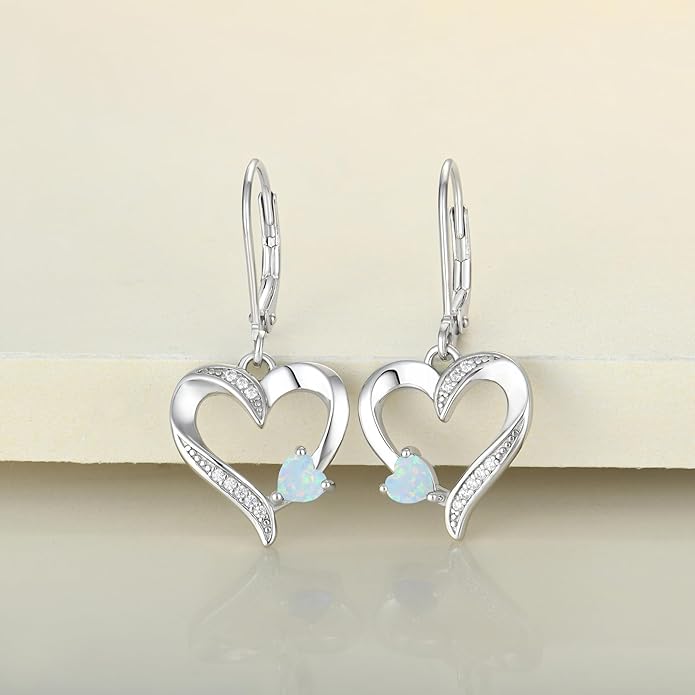 YL Heart Dangle Earrings 925 Sterling Silver Drop Earrings Birthstone Leverback Jewelry for Women