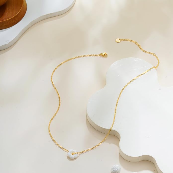 Gold Pearl Necklaces for Women Trendy, 14K Gold Plated Dainty Necklace Simple Layered Pearl Necklaces for Women Trendy Wedding Birthday Jewelry