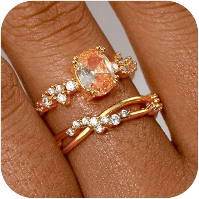 WFYOU Gold Rings for Women that Don't Tarnish Cubic Zirconia Ring Stackable Rings for Women Dainty 14K Gold Plated Rings Set Wedding Bands for Women Gold Jewelry Ring Size 6 7 8 9 10