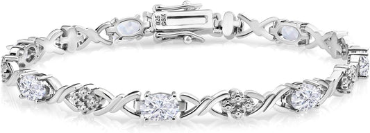 Gem Stone King 2-4 Cttw Infinity Link Gemstone Birthstone Tennis Bracelet for Women | 925 Sterling Silver | Oval 6X4MM | 7 Inch with Secure Clasp | Fine Jewelry for Her Mom Wife Anniversary