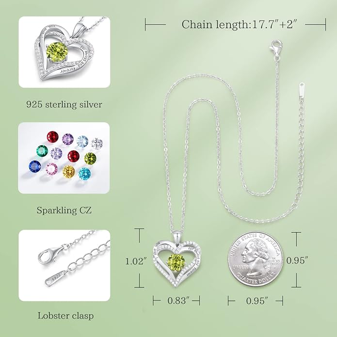 CDE Forever Love Heart Necklaces for Women, Wedding Anniversary, Birthday Mothers Day Gifts for Mom, Mother, Wife, Girlfriend, S925 Silver Jewelry with Birthstone Pendant