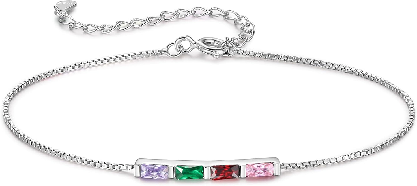 925 Sterling Silver Personalized Mom Birthstone Bracelets for Women — Custom Adjustable Dainty Jewelry for Mother’s Day, Birthday, Christmas Gifts for Mom Grandma Wife