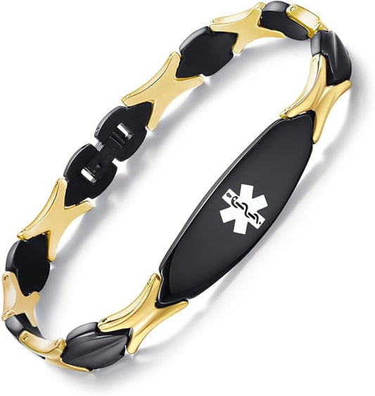 LinnaLove Fashion Shiny medical alert bracelet with Free Engraving Stainless steel Medical id bracelet for Women