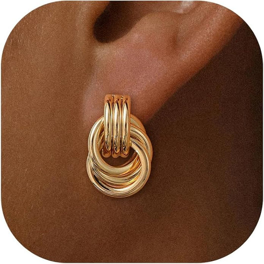 SHERLOVE Stocking Stuffers for Women Chunky Gold Knot Dangle Drop Earrings Trendy Statement Earrings Hypoallergenic Lightweight Gold Jewelry Women Christmas Gifts