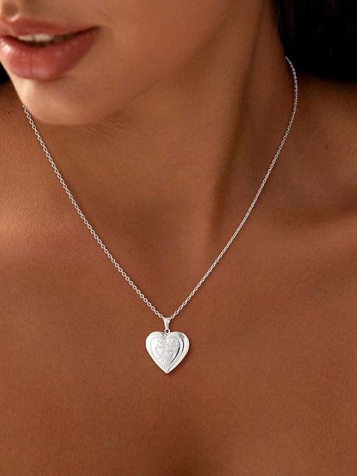 U7 Women Locket Necklace Platinum 14K Gold Photo Lockets that Hold Picture,Chain 20 Inch Personalized Gift Custom Love Heart Image Necklaces