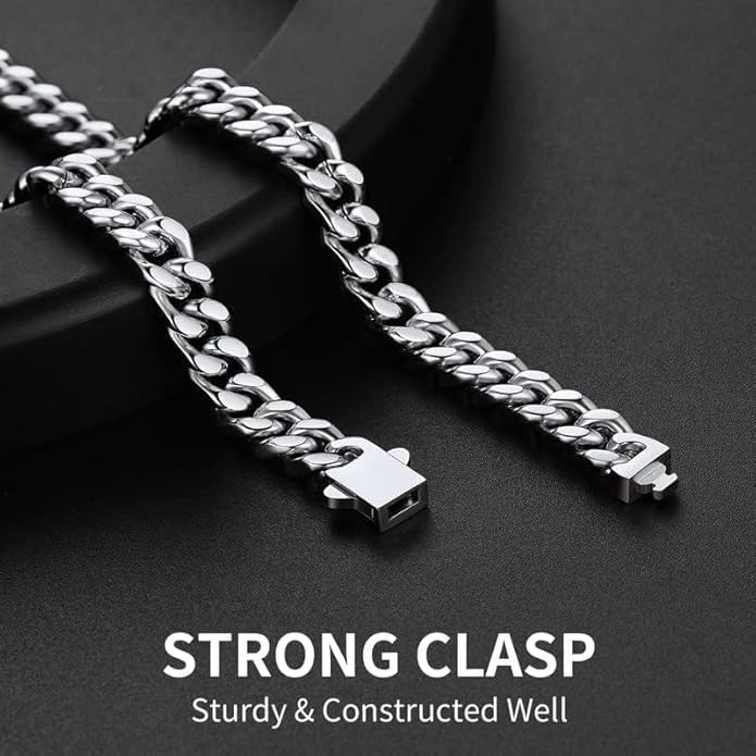 ChainsHouse Stainless Steel Mens Cuban Link Chain, Black/ 18K Gold Plated Miami Cuban Chain Necklace, 5mm/7mm/9mm/12mm/14mm Width, No Tarnish& Durable Hip Hop Mens Jewelry, 18"-30", Send Gift Box