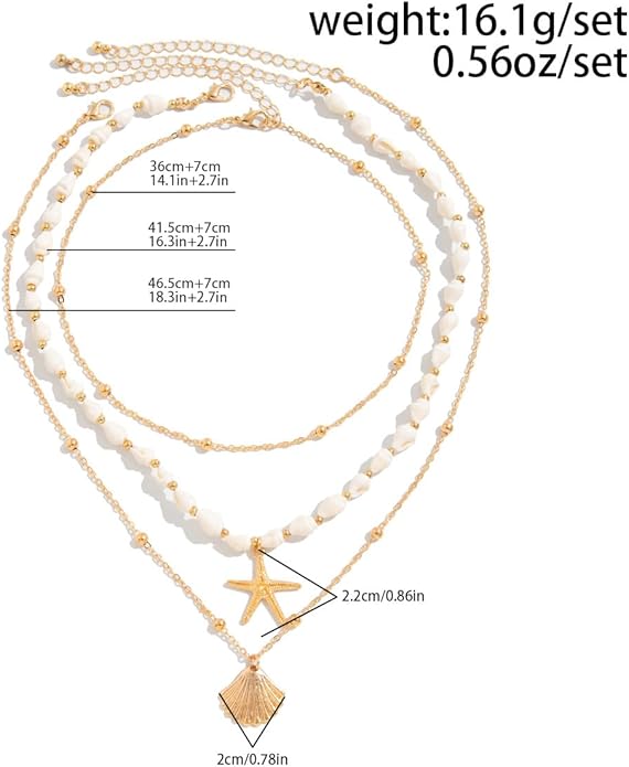 Seashell Necklace for Women Gold Layered Sea Shell Necklace Boho Summer Beach Necklaces for Women Adjustable Pearl Conch Starfish Necklaces Vacation Coastal Beachy Jewelry Outfits Accessories